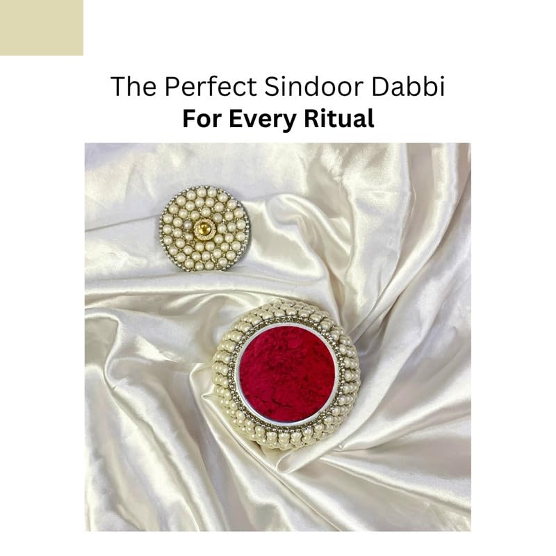ADORN WORLD Beautiful Handcrafted Gifting Sindoor Moti Dibbi |Kumkum Box | Gift Fancy | Sindoor Dani | Decoration Gift Box || White Sindoor Dibbi/Pearl- (Pack of 1, Round)