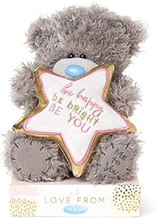 Me to You Tatty Teddy ''Be Happy Be Bright'' Plush Bear on a Gift Plinth - Official Collection, Blue,gold,grey,pink