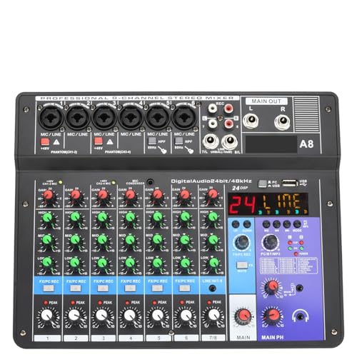 Table de mixage 8 canaux avec 24 effets Bluetooth USB console mixage audio PC studio