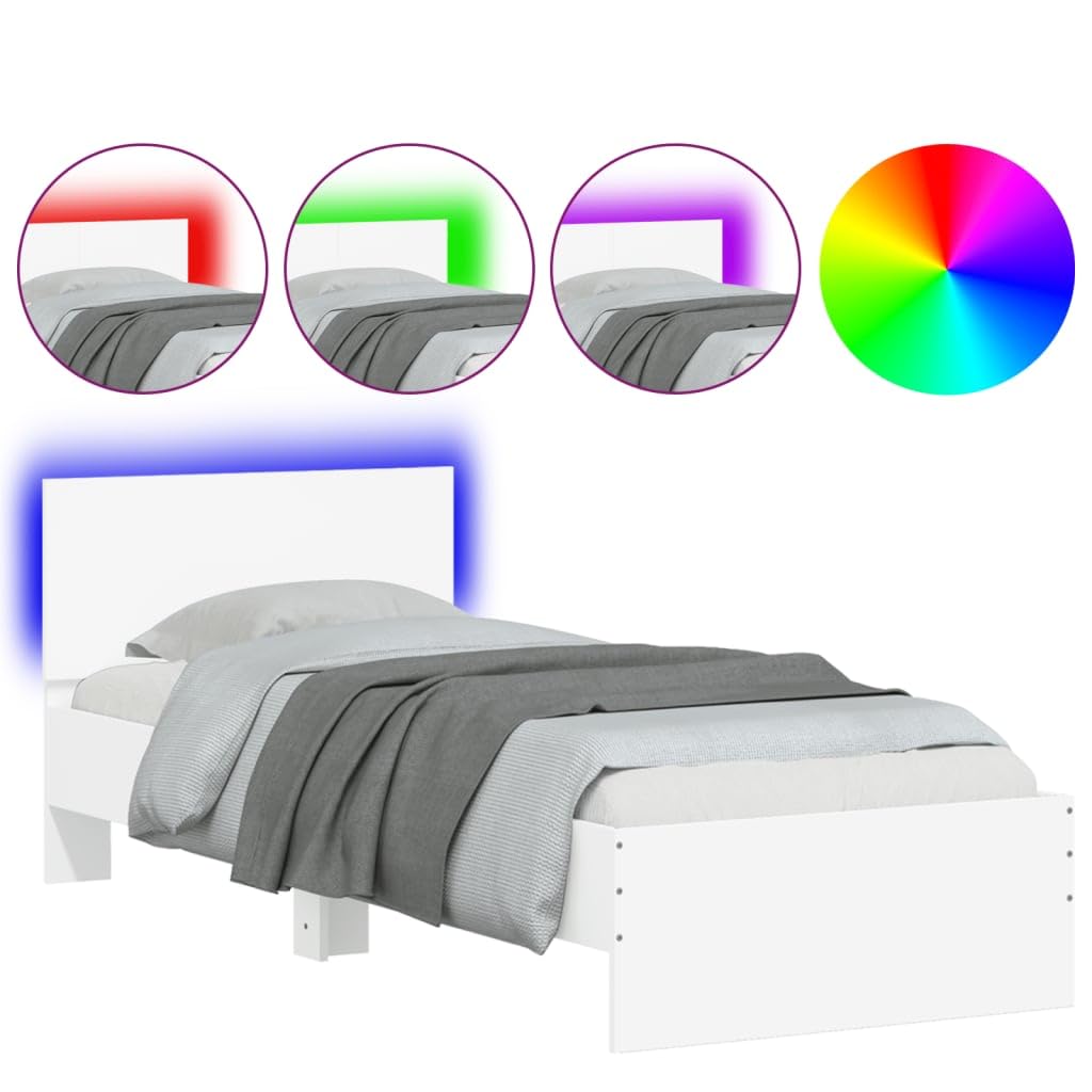 IKAYAA Cama Madera 90 x 190 cm con Cajones y Luces LED, Marco de Cama con Almacenamiento y Listones de Madera, Cama Individual, Marco De Cama, Bed Frame, Cama Juvenil 90 x 190 cm Blanco