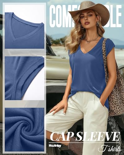 Image of Huukeay 3 Pack Women's V Neck Cap Sleeve T Shirts