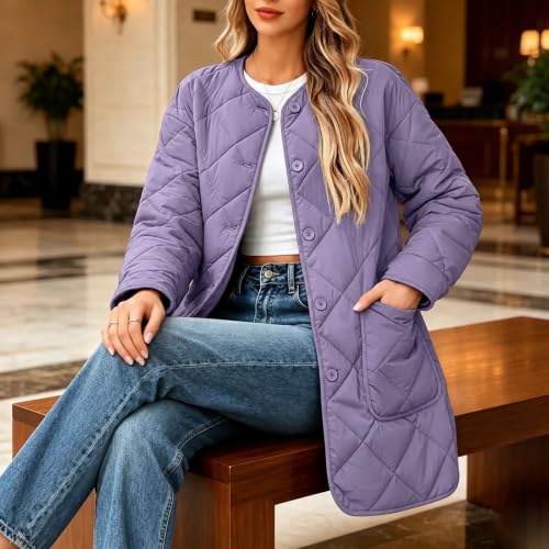 YRAETENM Quilted Jackets for Women Warm Mid Length Lightweight Puffer Coats - image 6