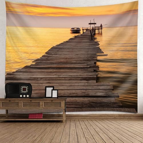 Tapisserie paysage de mer et pont 210x140cm RDSGYZ grand format pour salon
