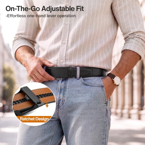 Image of KEMISANT Men's Ratchet Leather Belt 2Pack-Trimmable 1 3 /8 inch-Gift Boxed