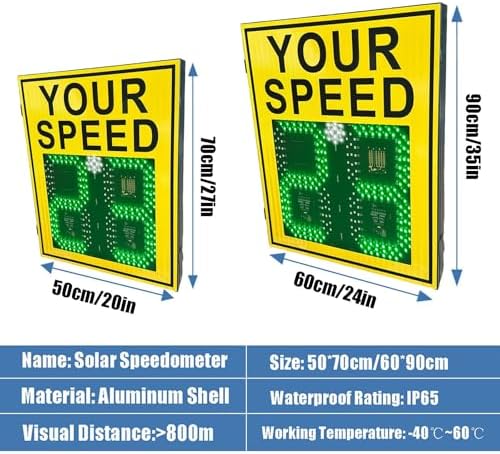 Solar LED Radar Speed Limit Sign - 24"x35"/20"x27" Traffic Display Device with Accessories for Speed-Limited Roads - Effective Speed Detection & Safety Solution (A, 60 * 90cm)