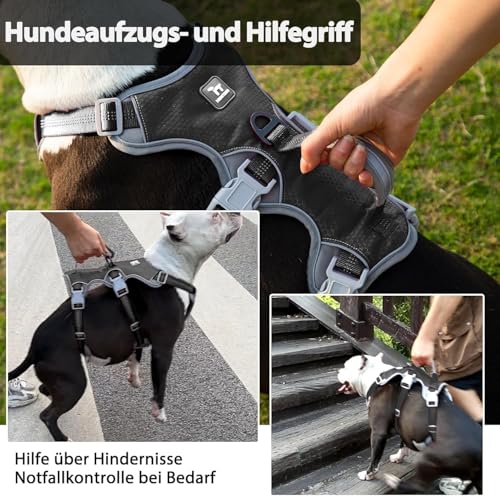 Huntboo Hunde Sicherheitsgeschirr, Sicherheitsgeschirr für Hunde, Vollständig Reflektierendes Geschirr mit Gepolstertem Griff, Wasserdicht, Verstellbare Weste (Schwarz, M)
