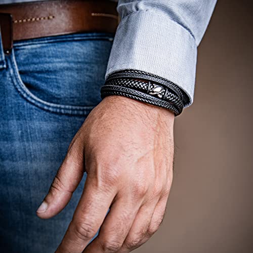 Image of SERASAR Premium Leather Bracelet Men | Stainless Steel Magnetic Clasp | Three Colors | Jewelry Box Included