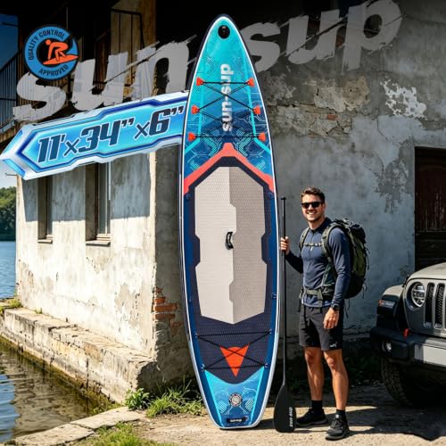 Image of Inflatable Stand Up Paddle Board Extra Wide SUP Board with Removable Fin with Premium SUP Paddle Board Accessories, Wide Stable Design, Non-Slip Comfort Deck for Youth & Adults