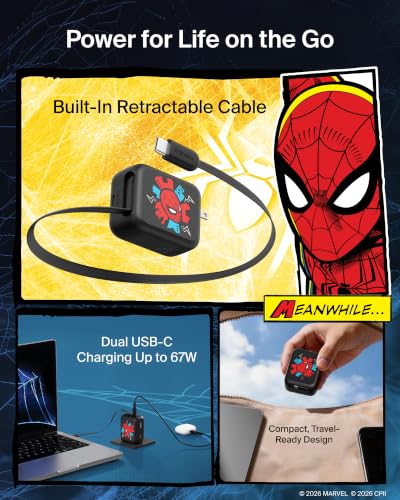 Image of Belkin Marvel Spider-Man 67W USB C Retractable Charger Block Fast Charging