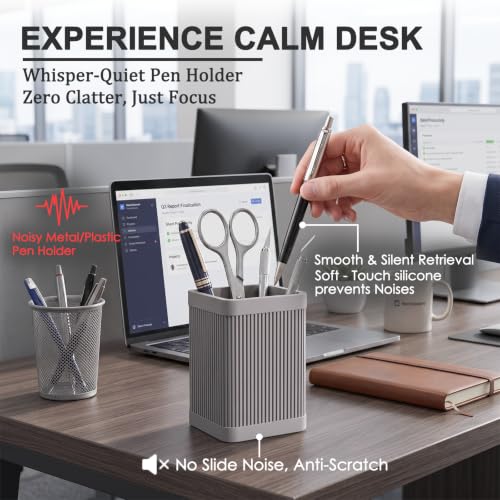 Image of HighHerz Aesthetic Silicone Pen Holder for Desk, Office Desk Accessories | Sturdy & Shatterproof Silicone Organizer for Office and Home, Fit Pencils, Markers and Makeup Brushes, Desk Decor, Washable