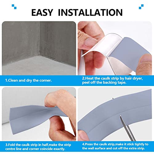 Image of Bath & Kitchen Caulk Tape Sealant Strip,PVC Self Adhesive Tub and Wall Sealing Tape Caulk Sealer,Caulk Strip,sealant Tape,Shower Tile Sealer Adhesive sealant （Silver）