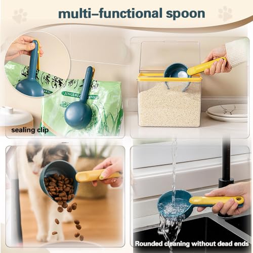 Image of Dog Food Scoop with Clip for Sealing - 1 Cup Measuring Scoop, Durable Melamine Pet Food Scooper, Long Handle for Easy Scooping, Dishwasher Safe (Blue)