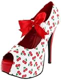  Pleaser Damen Teeze-25-3/W Plateau-Pumpe, Wei (Weißer Patent/Kirschen-Aufdruck), 36 EU