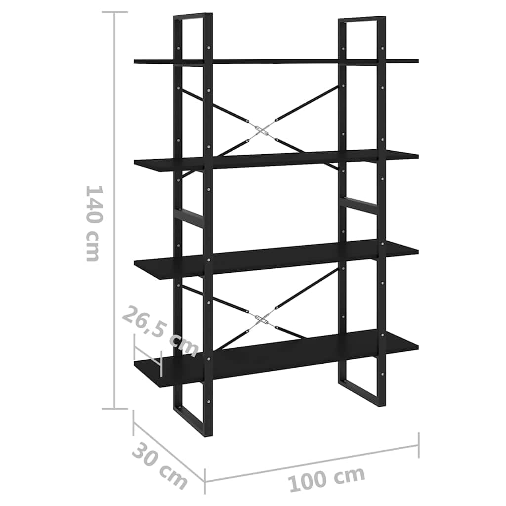 Bibliothèque sur pied à 4 compartiments Noir 100 x 30 x 140 cm