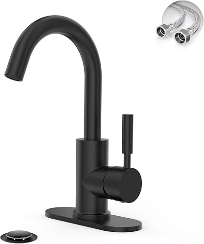 Phiestina WE08E-MB - Grifo de acero inoxidable de arco alto de un solo orificio negro mate para fregadero de precocinafregadero de barfregadero de