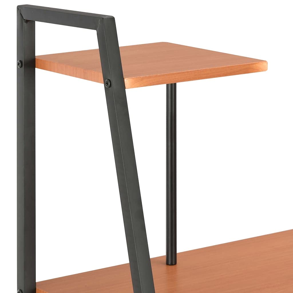 Scrivania con mensola nera e rovere, 102 x 50 x 117 cm, in legno con struttura in acciaio, pratica scrivania per computer per ufficio e home office, con spazio di archiviazione e ripiano