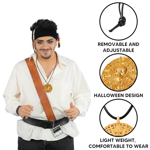 Spooktacular Creations Naszyjnik na Halloween z piracką monetą, naszyjnik z czaszką piracką dla mężczyzn, kobiet i dzieci, akcesoria do kostiumu pirackiego, średni, Tworzywo sztuczne, Brak kamienia