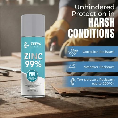Image of ZEEVA 99% Zinc Acrylic Spray Paint| Cold Galvanizing Spray | Anti-Rust Zinc Coating | Excellent Anticorrosive Protection | Heat & Weld Resistant | Fast Dry | Metal, Auto, Industrial Use
