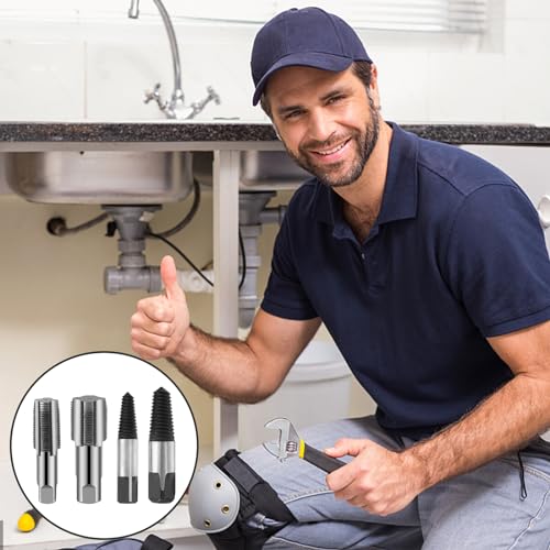 4 Stk Schraubenausdreher und Rohrgewindebohrer, 1/2 Zoll und 3/4 Zoll Rohrgewinde set Linksausdreher schraubenlöser profi für Wartungsarbeiten Ventil Wasserhahn Entfernen Beschädigter Schrauben