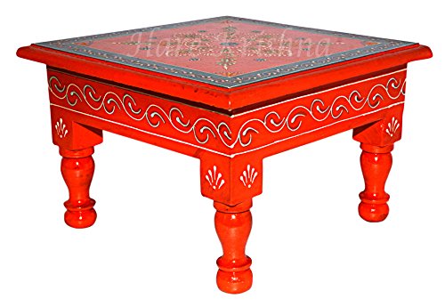 Hare Krishna Mesa Baja de Madera de India Pooja Lado Baja Chowki 23 x 23 x 14 cm