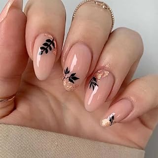 Medium Length Almond Press on Nude Acrylic Nails for Women,Artificial Jelly Glue Sticker on Nails, Abstract Fake Nails for Nail Art Manicure Decoration 24pcs