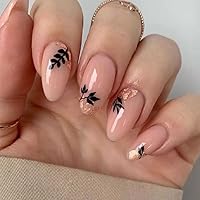 Vista 1 de Uñas acrílicas a presión de almendra de longitud media para mujer, pegamento de gelatina artificial en las uñas, uñas postizas abstractas