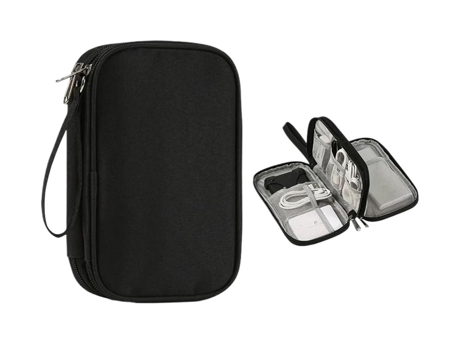 Borsa Organizzatore Cavo di stoccaggio elettronica viaggio | Impermeabile doppio strato(Black)