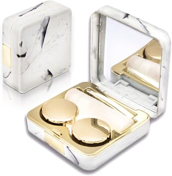 Vastsoon Contact Lens Case, Portable Cute Eye Contacts Colored Lenses Applicator Remover Tool Kit with Mirror Solution Bottle for Travel Daily Outdoor Square, Gold