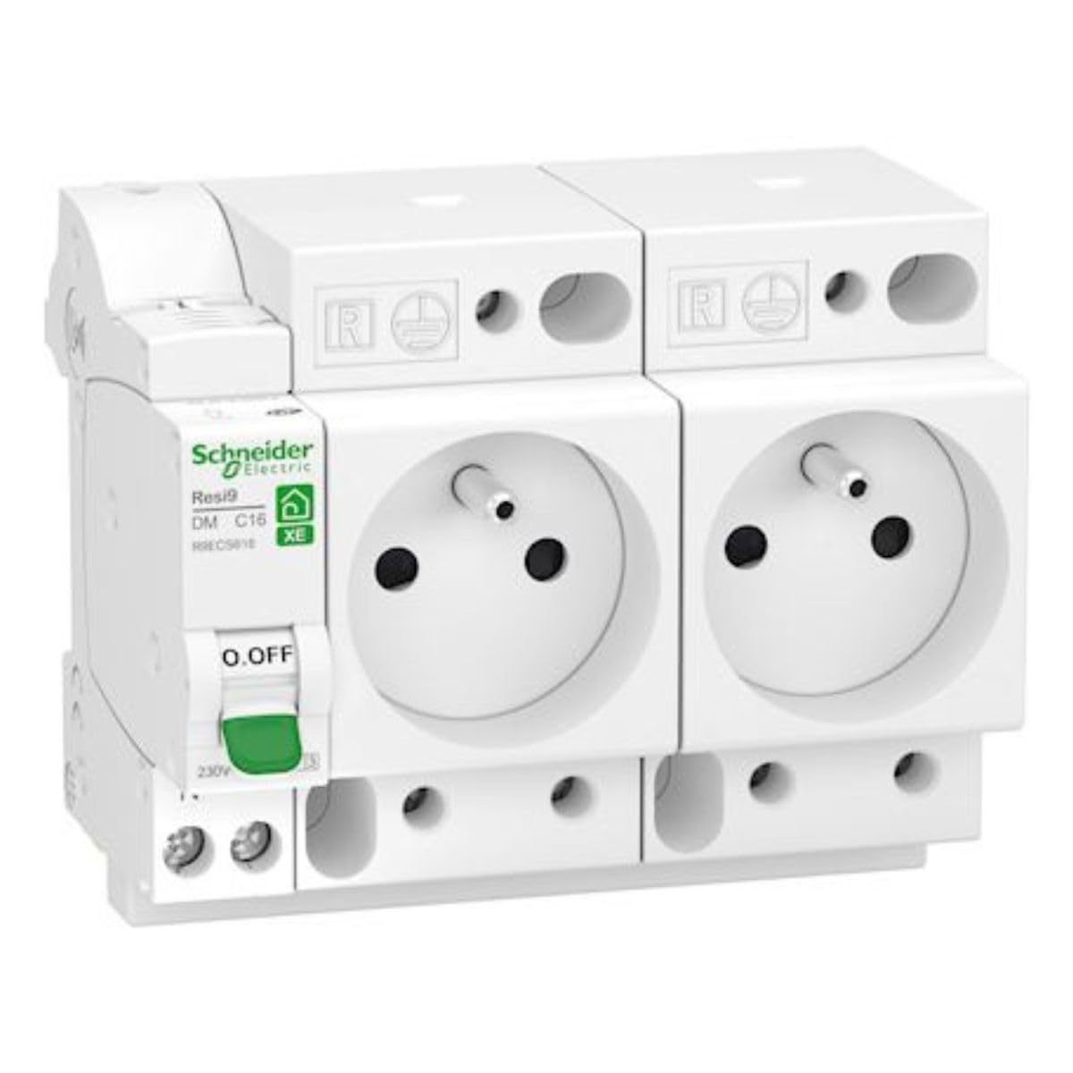 Schneider Electric Resi9 XE combiné disjoncteur 2 prises 1P+N 16A courbe C embrochable R9ECS616