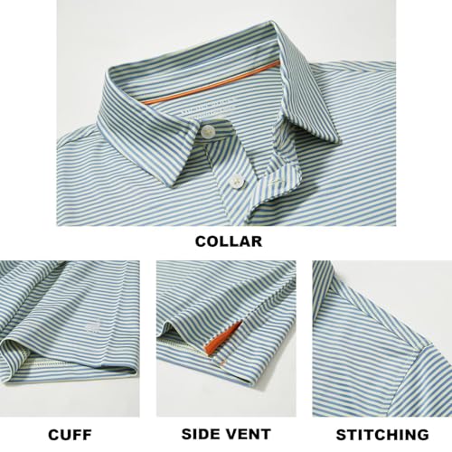Image of Mens Golf Shirt Moisture Wicking Dry Fit Performance Sport Short Sleeve Striped Golf Polo Shirts for Men
