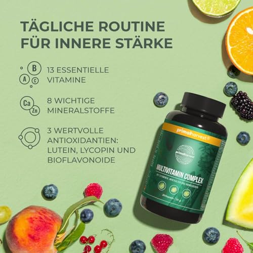 Primal Harvest Multivitamin Tabletten (30 Portionen) - Hochdosiert - Multivitamin Kapseln mit essenziellen Vitaminen - Vitamin A,C,D,K und Mineralstoffen wie Biotin,Zink,Folsäure (1 Pack (60 Count))