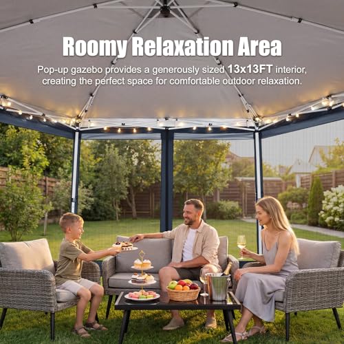 Image of COBIZI 16x16 Pop Up Gazebo Tent with Mosquito Netting, Gazebos on Clearance, Hexagonal Outdoor Canopy Shelter, Patented Center Lock 6-Sided Portable Gazebos, Pop Up Canopy Tent for Backyard, Gray