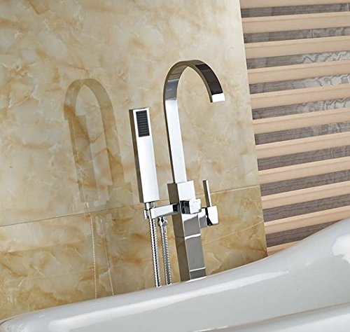 Robinet de baignoire îlot en laiton chromé Gowe avec douchette - 4