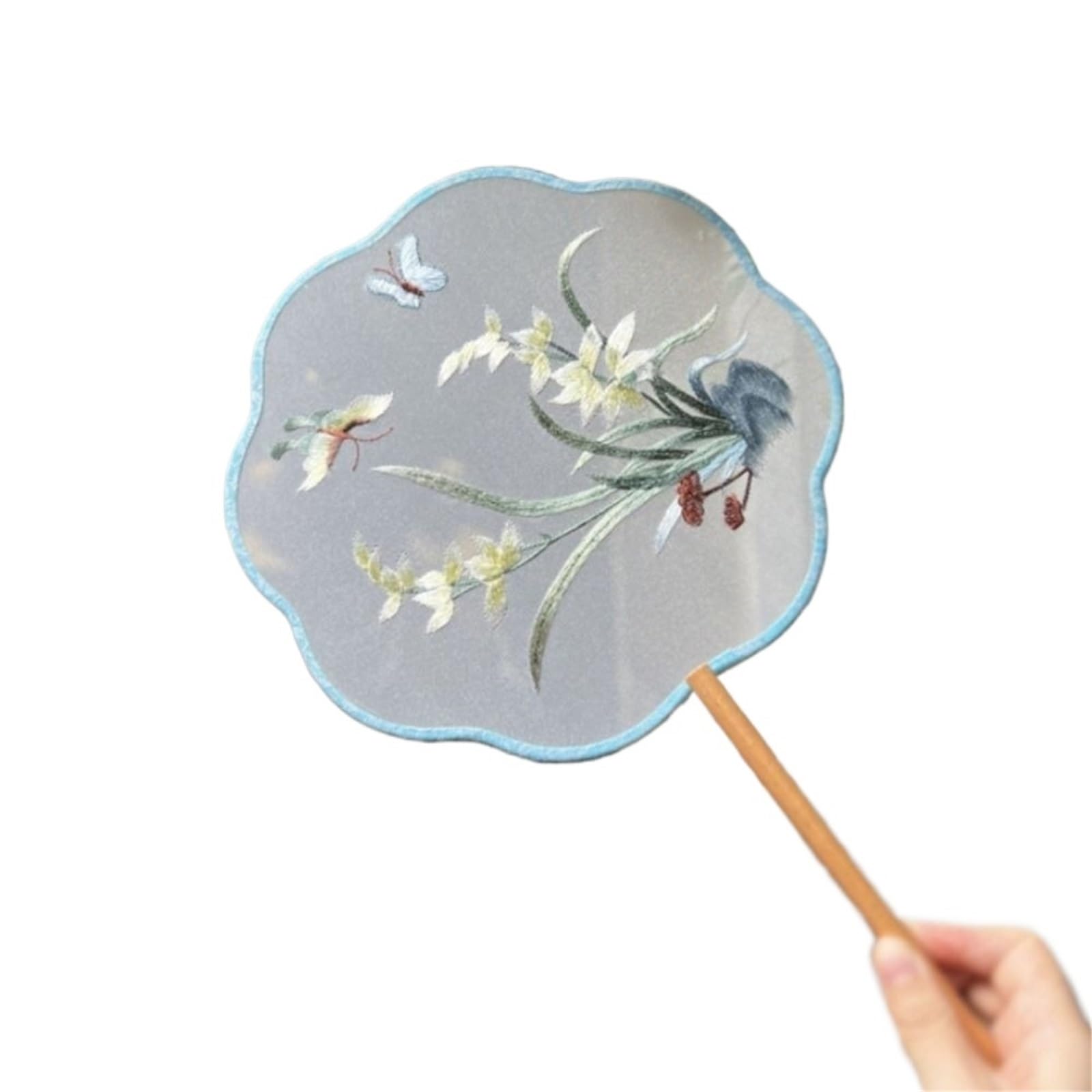 NIRNHYRUR 3 Handheld Embroidered Fans Chinese Style Floral