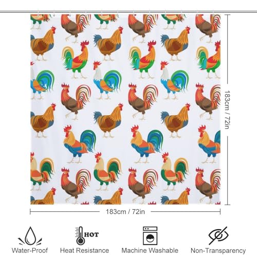 Rideau de douche coq coloré polyester imperméable 183x183cm