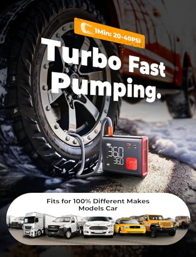 LISEN Tire Inflator Portable Air Compressor - 4 in 1 Tire Inflator 150 PSI 12V DC Portable Tire Inflator for Car, Portable Air Compressor for Car Tires 25,000mAh Battery Fit for Truck/SUV/Car/Bike