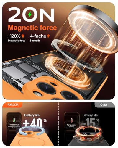 Image of Magnetic for iPhone 17e Case /iPhone 16e Case,Shockproof Matte Case,Orange | with Screen Protector,Compatible with MagSafe,Military Grade Drop Protection,Full Camera Protection,Non-Slip Design Cover