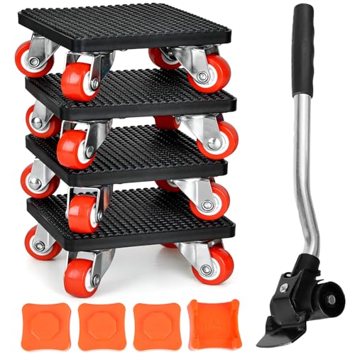 Möbel Transportroller Set 4 Stück Möbelrollen Schwerlast mit Lastenheber und Möbelroller 400KG Rollen für Möbel 360 Grad Drehbar Rads Möbelheber Möbeltransportrollen für Umzug