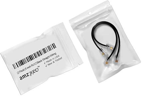 Miniatura 5 de AmzDeals Paquete de 2 cables rectos RJ12 6P6C de 4 pies, color negro, de grado profesional, fabricado en Estados Unidos, compatible con datos y voz,