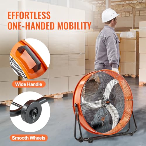 Image of VEVOR Drum Fan, 30 Inch 13000 CFM High Velocity Heavy Duty Floor Shop Fan, 3-Speed, 5ft Cord, 360Adjustable Tilting, Commercial Industrial Use for Warehouse, Workshop, Factory, Basement