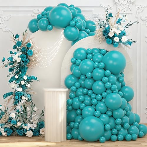 Image of 108Pcs Double Stuffed Teal Balloon Garland Arch Kit