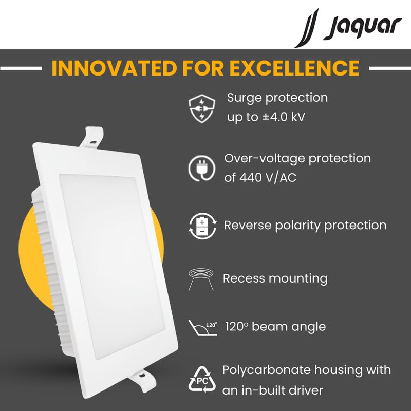 Image of Jaquar Strella Slim 5W Square Recess Down Light - Natural White, Energy Efficient LED Ceiling Light for Home and Office (Pack of 1)