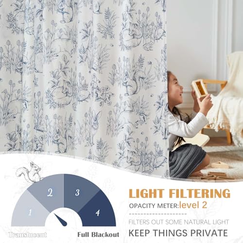 Vangao Linen Curtains Farmhouse Blue Curtain 84 Inches Long For Bedroom French Country Toile Back Tab Drapes Woodland Animal Rabbit Printed Light Filtering Kids Window Treatment Curtains Set, 2 Panels thumb #2