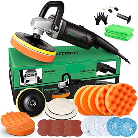 BATOCA Car Polisher Buffer Sander Rotary 1200W Electric Polishing Machine 5 Inch 7 Inch Buffing Pads Waxing Bonnets Car Polishing Kit 6 Variable Speeds Cover