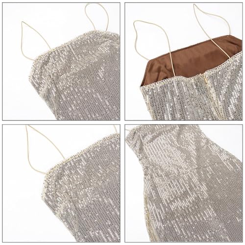 Women's Sequins Midi Dress Sexy Back Slit Spaghetti Strap Bodycon Long Dress Summer Sparkly Party Dresses4