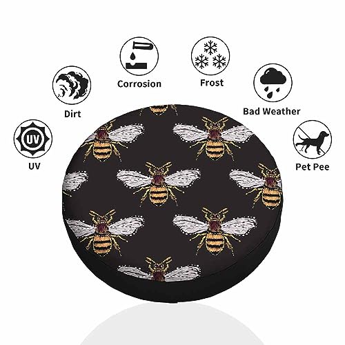 Image of Honey Bee Spare Tire Cover Embroidery and Rhinestones Wings Yellow Furry Cute Weatherproof Universal Wheel Protectors Camper Tire Covers for Trailer Rv Travel(17 inch)