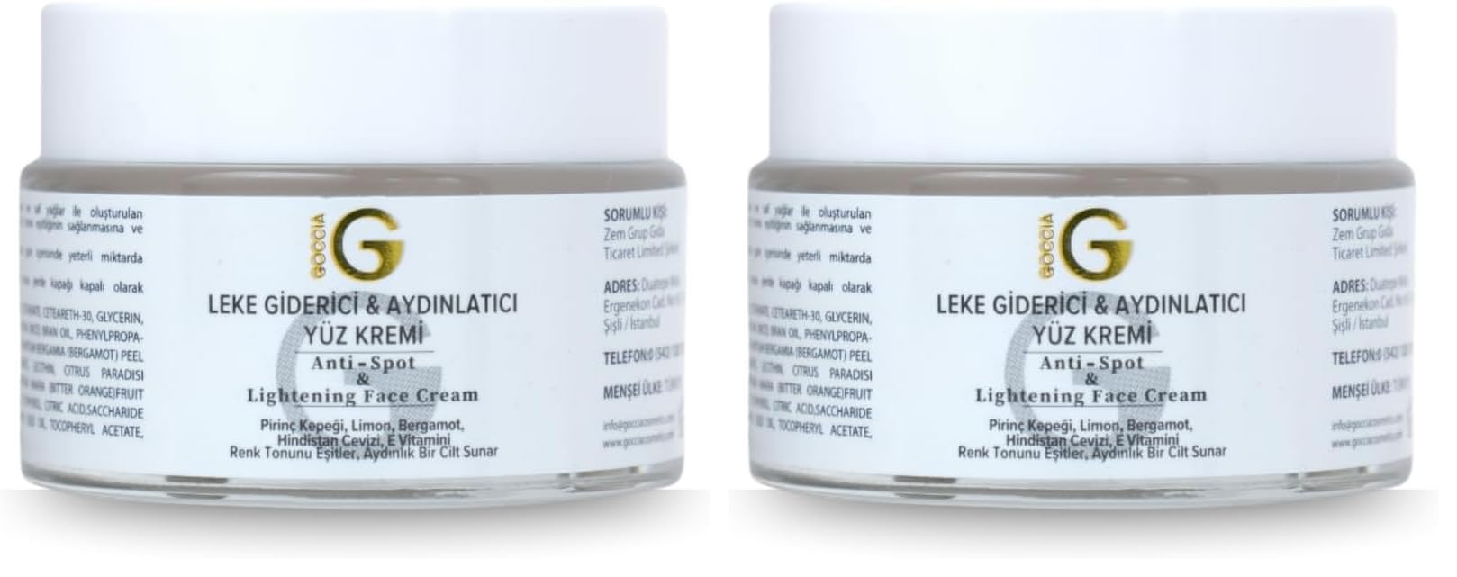 Goccia Cilt Tonu Düzenleyici & Aydınlatıcı Yüz Kremi – Doğal Işıltı ve Eşit Cilt Tonu -Anti-Spot & Lightening Face Cream 50ml (2 paketi)
