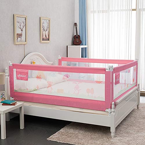 Barandilla de cama de 200cm rosa barrera de seguridad con 8 niveles ajustable 3
