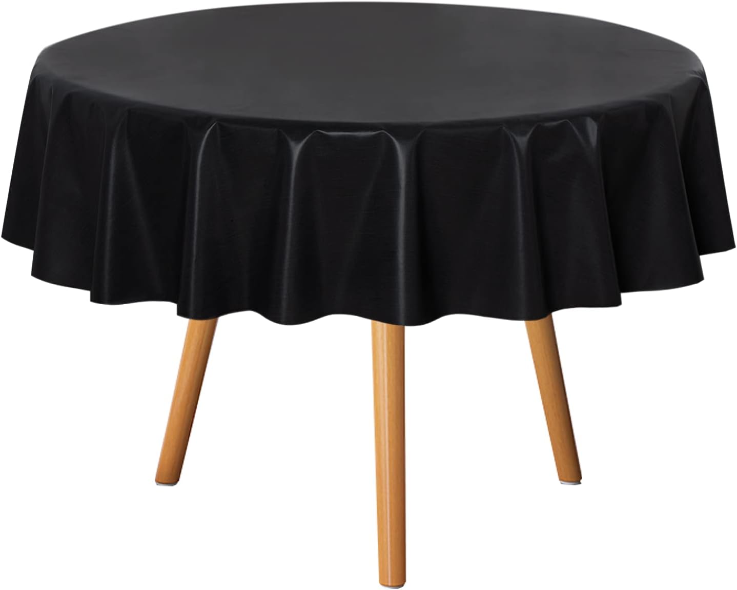 100% Waterproof Round PVC Tablecloth - 60 Inch - Oil Proof Spill Proof Vinyl Table Cloth, Wipe Clean Table Cover for Dining Tables, Buffet Parties and Camping, Black