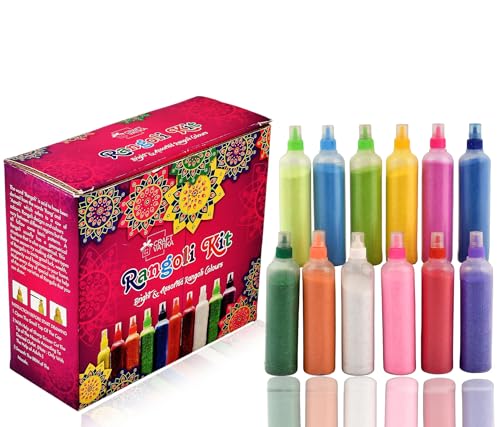 CraftVatika 10 Rangoli Colour Powder Tube Kit Diwali Decoration Items Bottles Tool Floor Art Rang for Home Navratri Pongal Pooja Mandir Decor